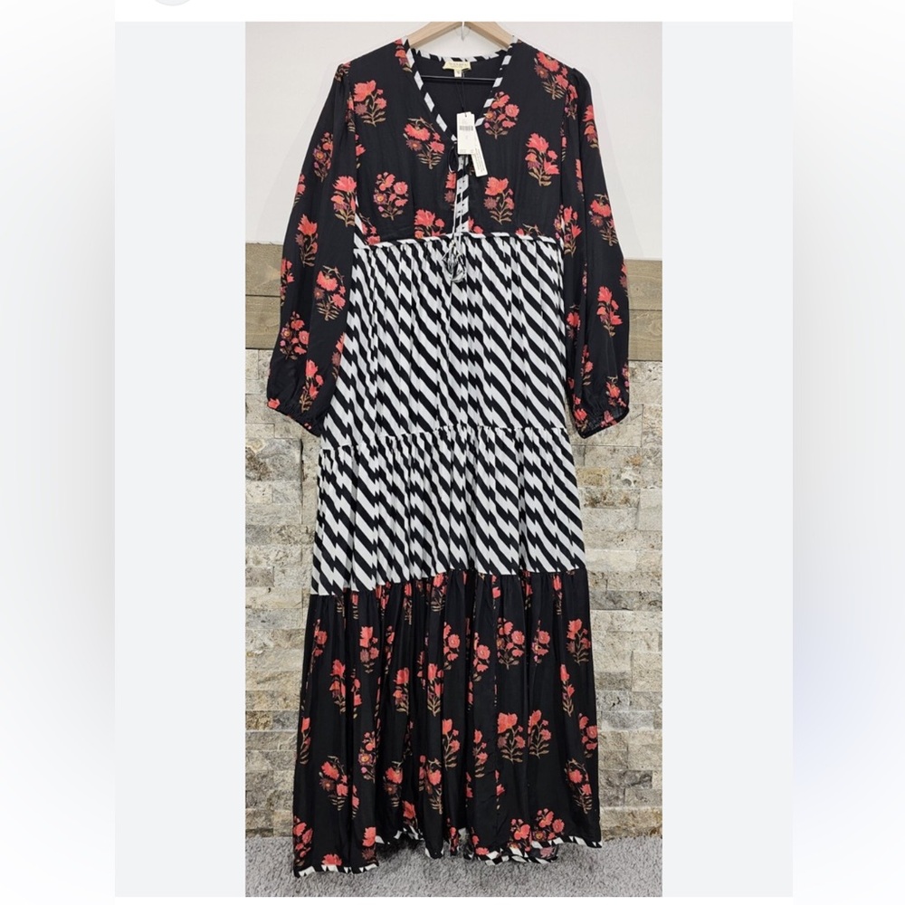 Anthropologie Nikasha Black red floral contrast Stripes Maxi Long
Sleeve dress - Picture 3 of 14